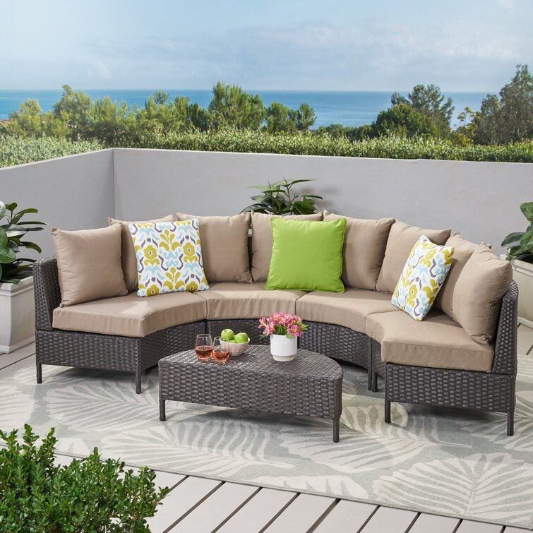 Latitude Run Afrahim 5 Piece Rattan Sectional Seating Group with